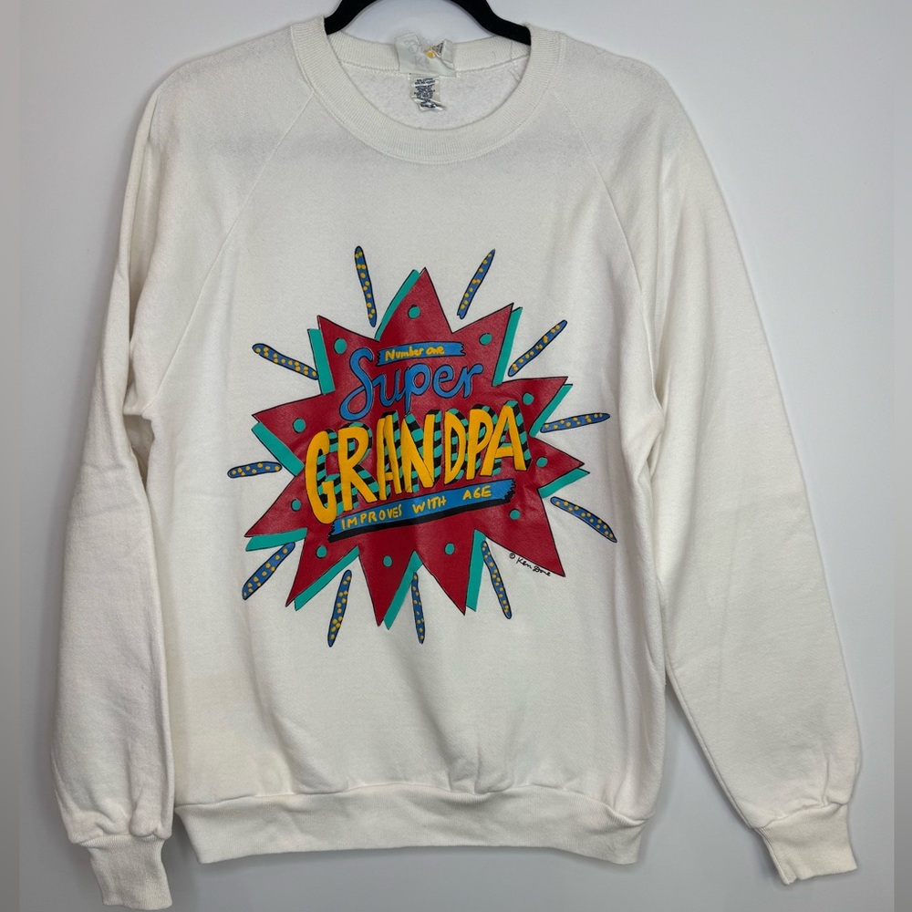 Vintage Ken Done Sweatshirt Mens One Size white Super Grandpa